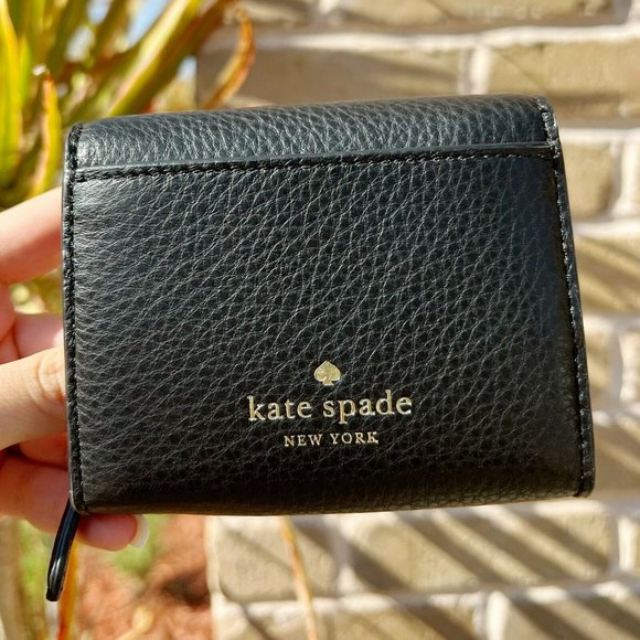 Kate Spade Flap Pebbled Leather Wallet Black - Picture 2 of 4